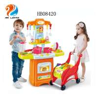 2020 Hot sale plastic kids pretend play kitchen set funny role play kitchen toys cooking set with fruit cart set