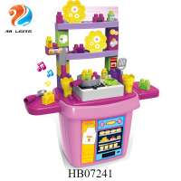 Pretend plastic DIY Assembly big building block table set toys kitchen cooking table set toys kids blocks with light and music