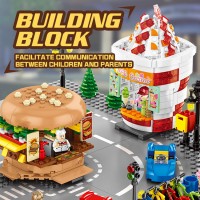 Sembo Hot selling blocks street scope hamburger DIY stores building block