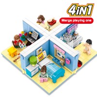 New Style Brick Toys For Kids Compatible Doll House blocks Set 4 In 1 Home Blocks building  With Figures